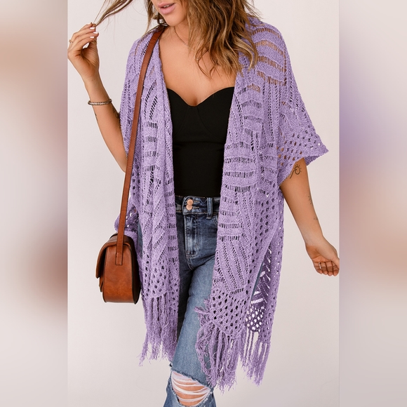 Openwork Open Front Cardigan with Fringes SALE 20%OFF !! - Picture 2 of 3